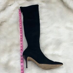 Manolo‎ Blahnik black STRETCH suede tall boots *sz 39.5IT Stiletto tall **read